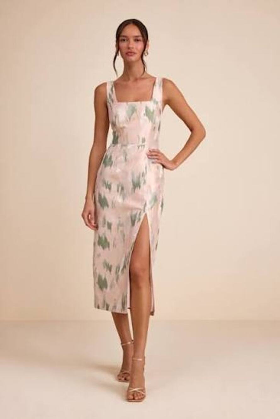 LULU'S Diani Blush Abstract Jacquard Column Midi Dress Size Large L NWT NEW